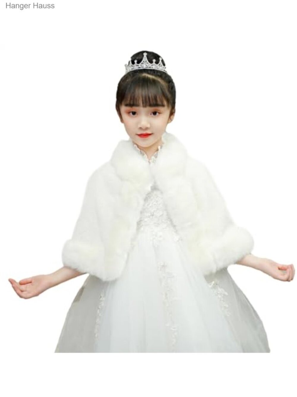Girls Faux Fur Shrug Cape Ribbon Tie Winter Bolero Warm